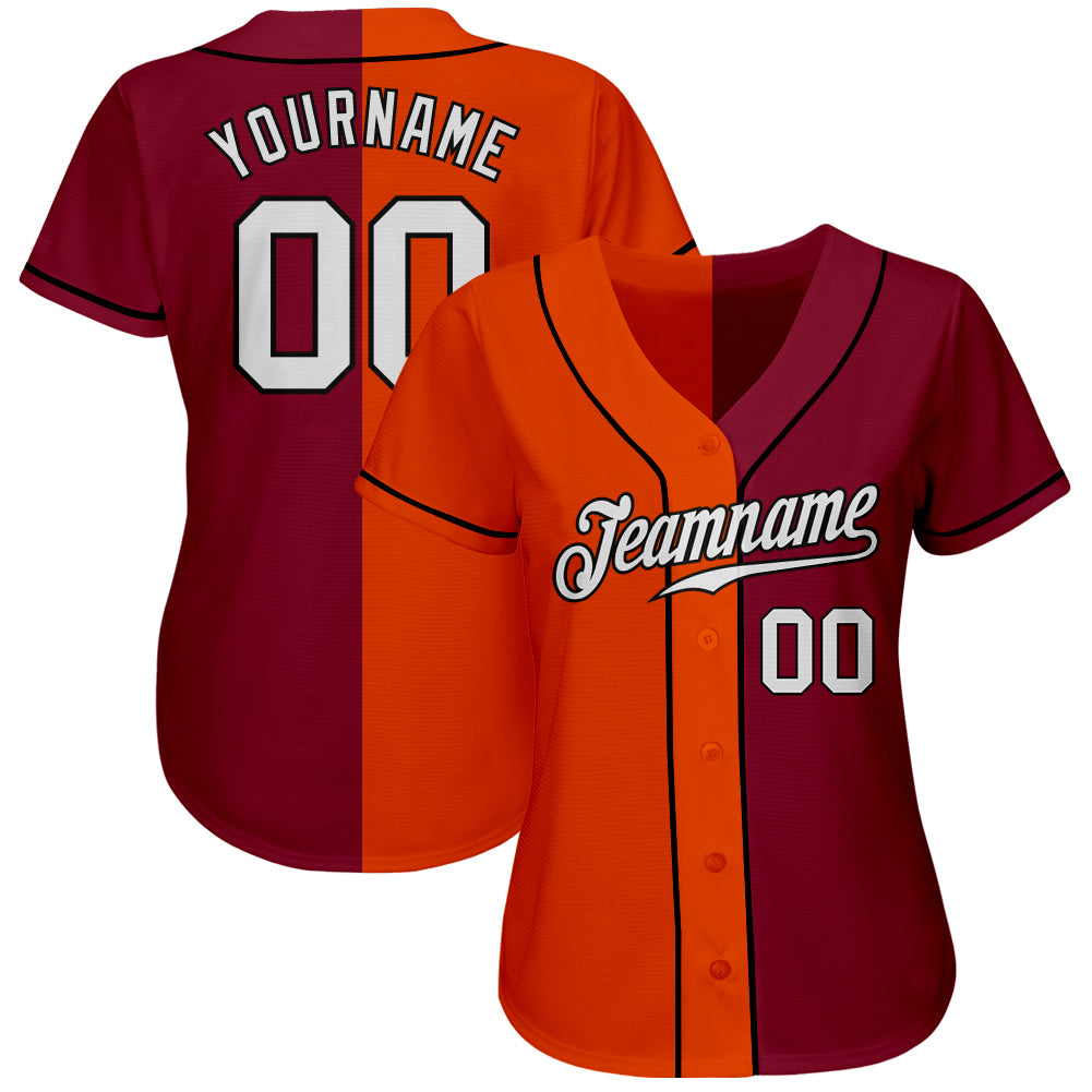 Custom Crimson White Orange-Black Authentic Split Fashion Baseball Jersey