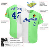 Custom Pea Green Royal-White Authentic Split Fashion Baseball Jersey