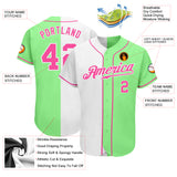 Custom Pea Green Pink-White Authentic Split Fashion Baseball Jersey