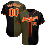 Custom Black Orange Olive-Cream Authentic Split Fashion Baseball Jersey