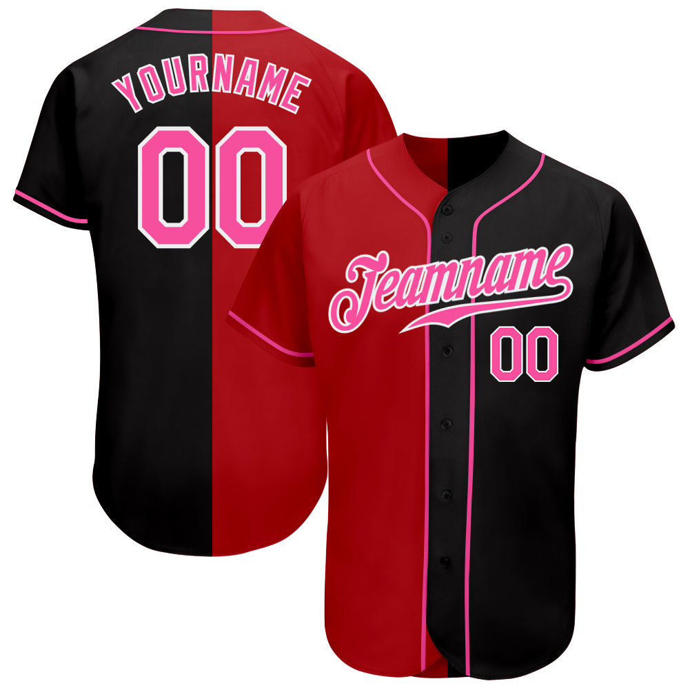 Custom Black Pink Red-White Authentic Split Fashion Baseball Jersey