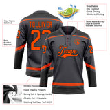 Custom Steel Gray Orange-Black Hockey Lace Neck Jersey