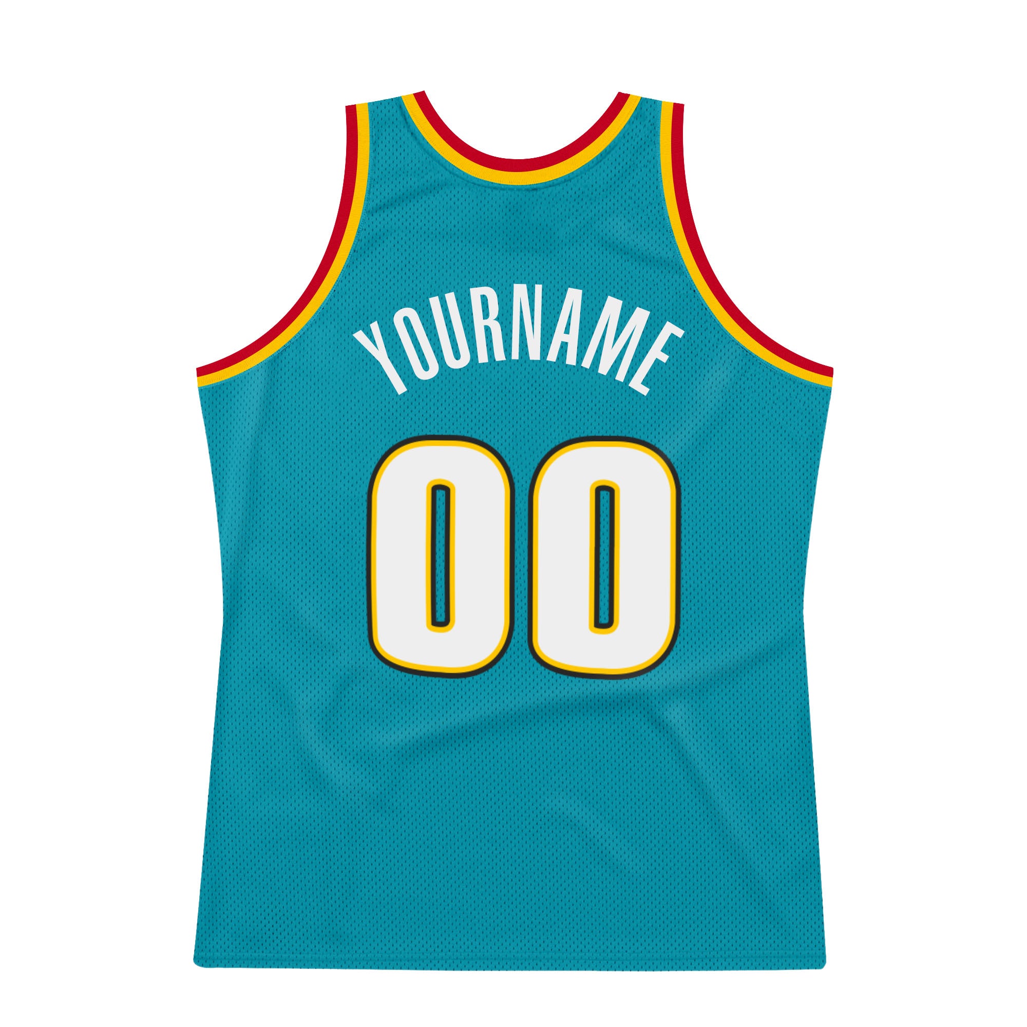 Custom Teal White-Gold Authentic Throwback Basketball Jersey