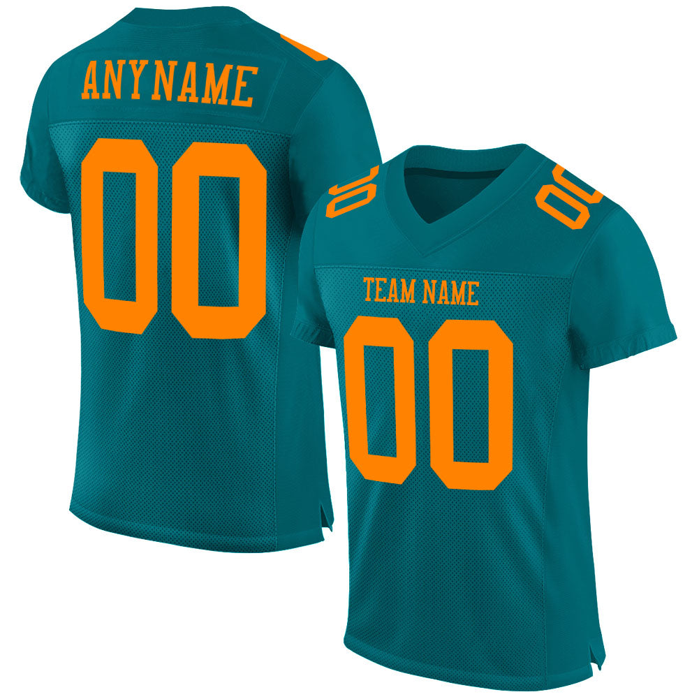 Custom Teal Blaze Orange Mesh Authentic Football Jersey On Sale FiitgShop