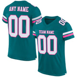 Custom Teal White-Pink Mesh Authentic Football Jersey