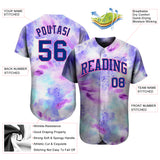 Custom Tie Dye Royal-Pink 3D Authentic Baseball Jersey