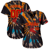 Custom Tie Dye Red-Gold 3D Authentic Baseball Jersey