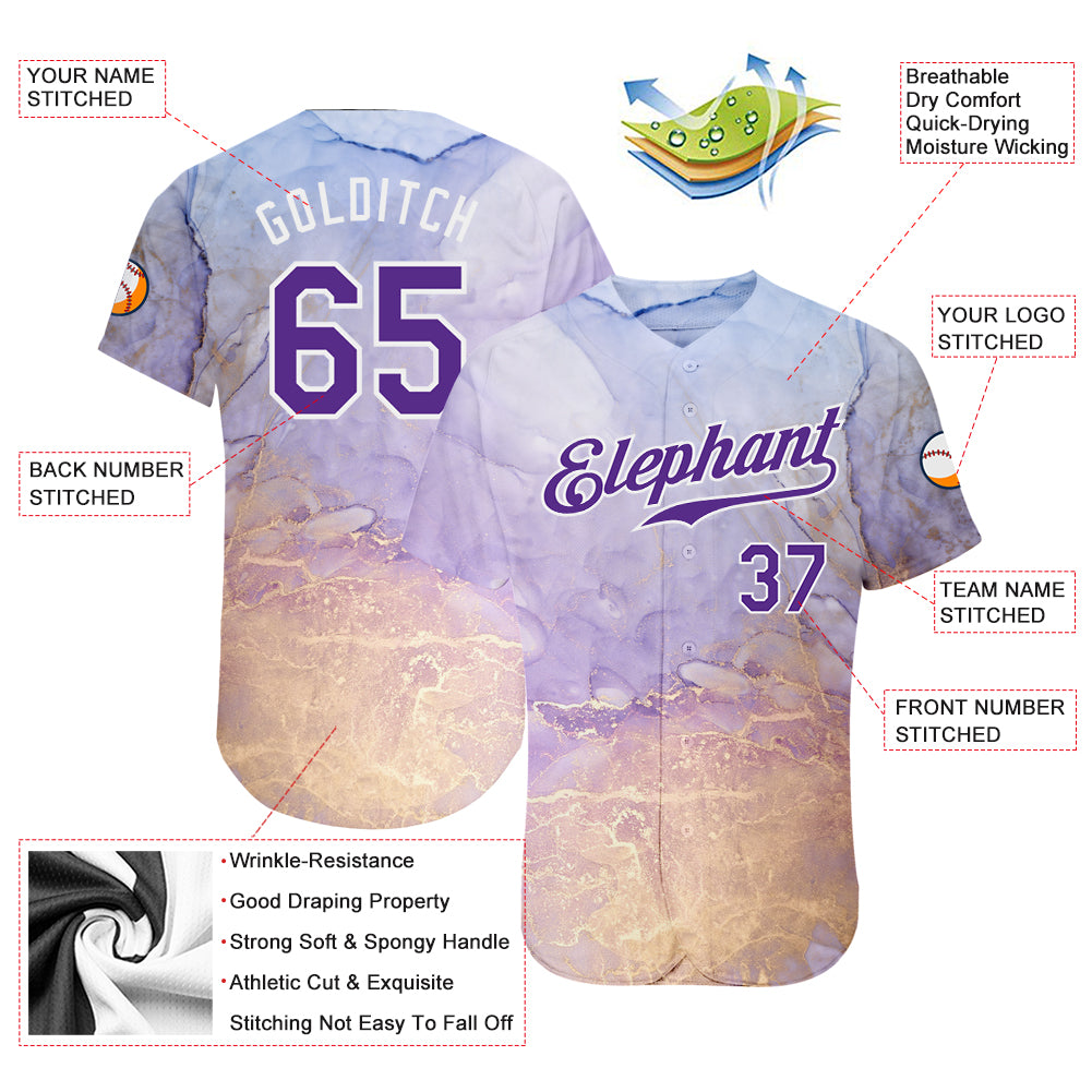 Custom Tie Dye Purple-White 3D Authentic Baseball Jersey