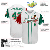 Custom White Kelly Green-Red Authentic Two Tone Baseball Jersey