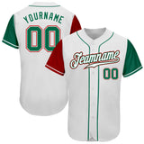 Custom White Kelly Green-Red Authentic Two Tone Baseball Jersey