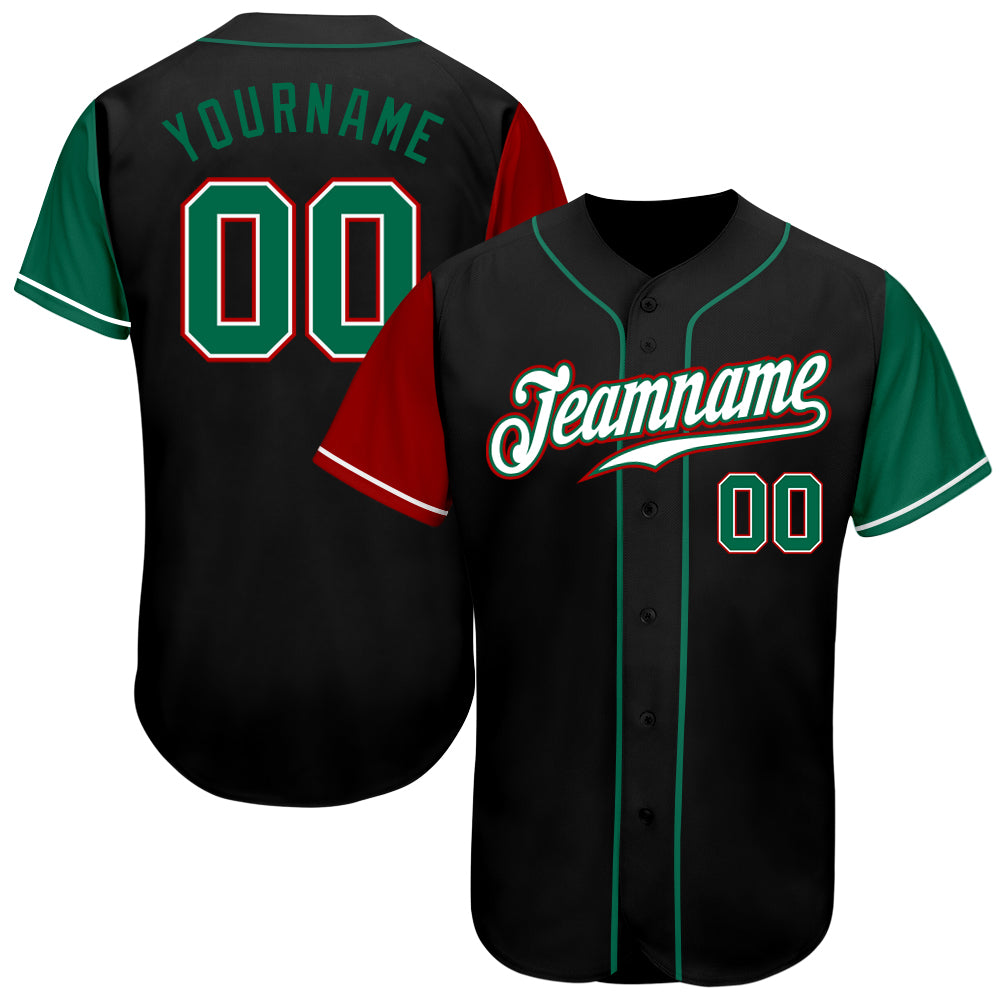 Custom Black Kelly Green-Red Authentic Two Tone Baseball Jersey