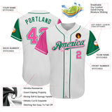 Custom White Pink-Kelly Green Authentic Two Tone Baseball Jersey