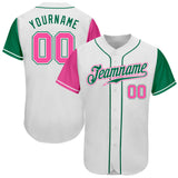 Custom White Pink-Kelly Green Authentic Two Tone Baseball Jersey