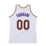 Custom White Purple-Gold Authentic Throwback Basketball Jersey