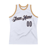 Custom White Navy-Old Gold Authentic Throwback Basketball Jersey