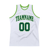 Custom White Hunter Green-Neon Green Authentic Throwback Basketball Jersey