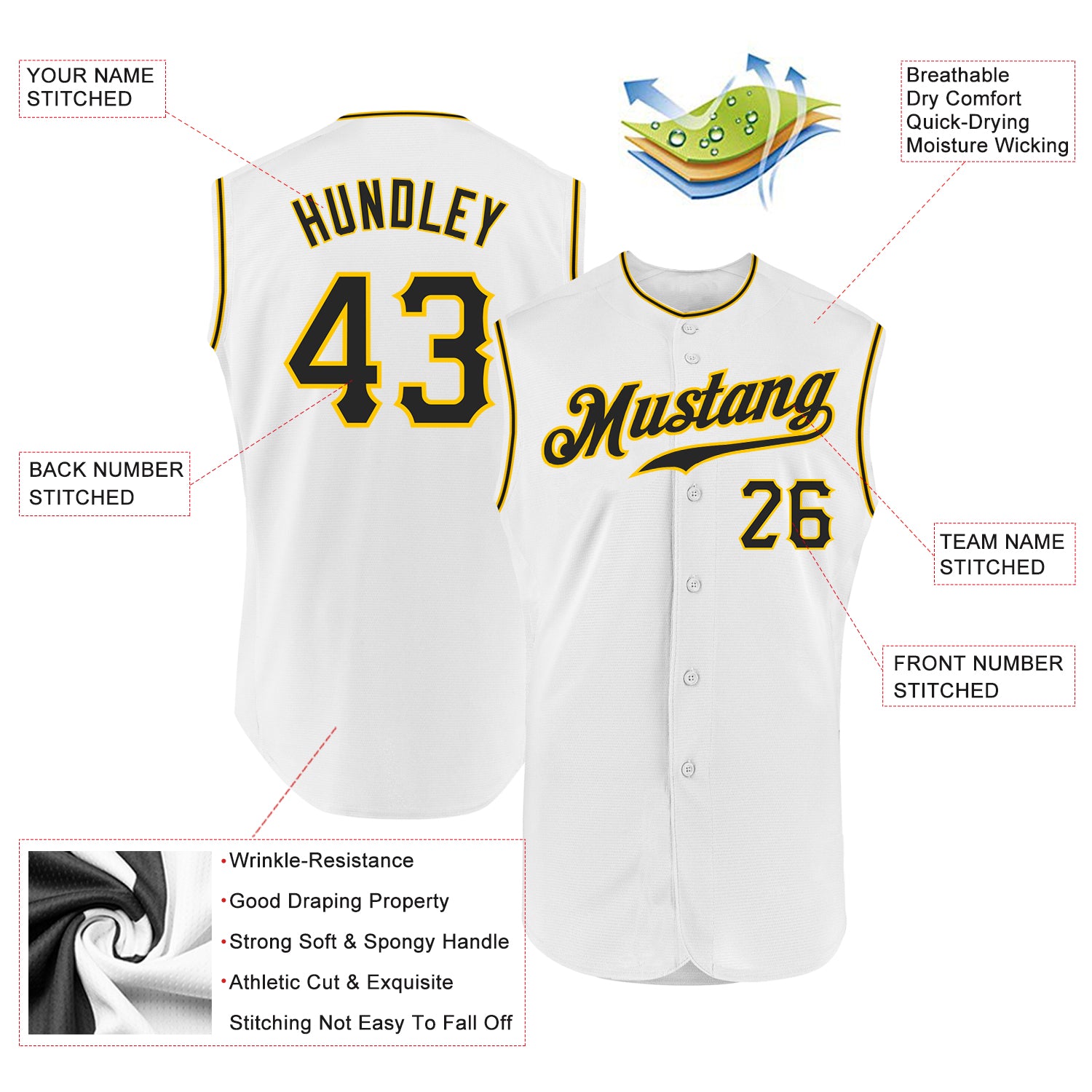 Custom White Black-Gold Authentic Sleeveless Baseball Jersey