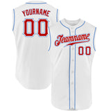 Custom White Red-Light Blue Authentic Sleeveless Baseball Jersey