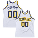 Custom White Navy-Gold Authentic Throwback Basketball Jersey