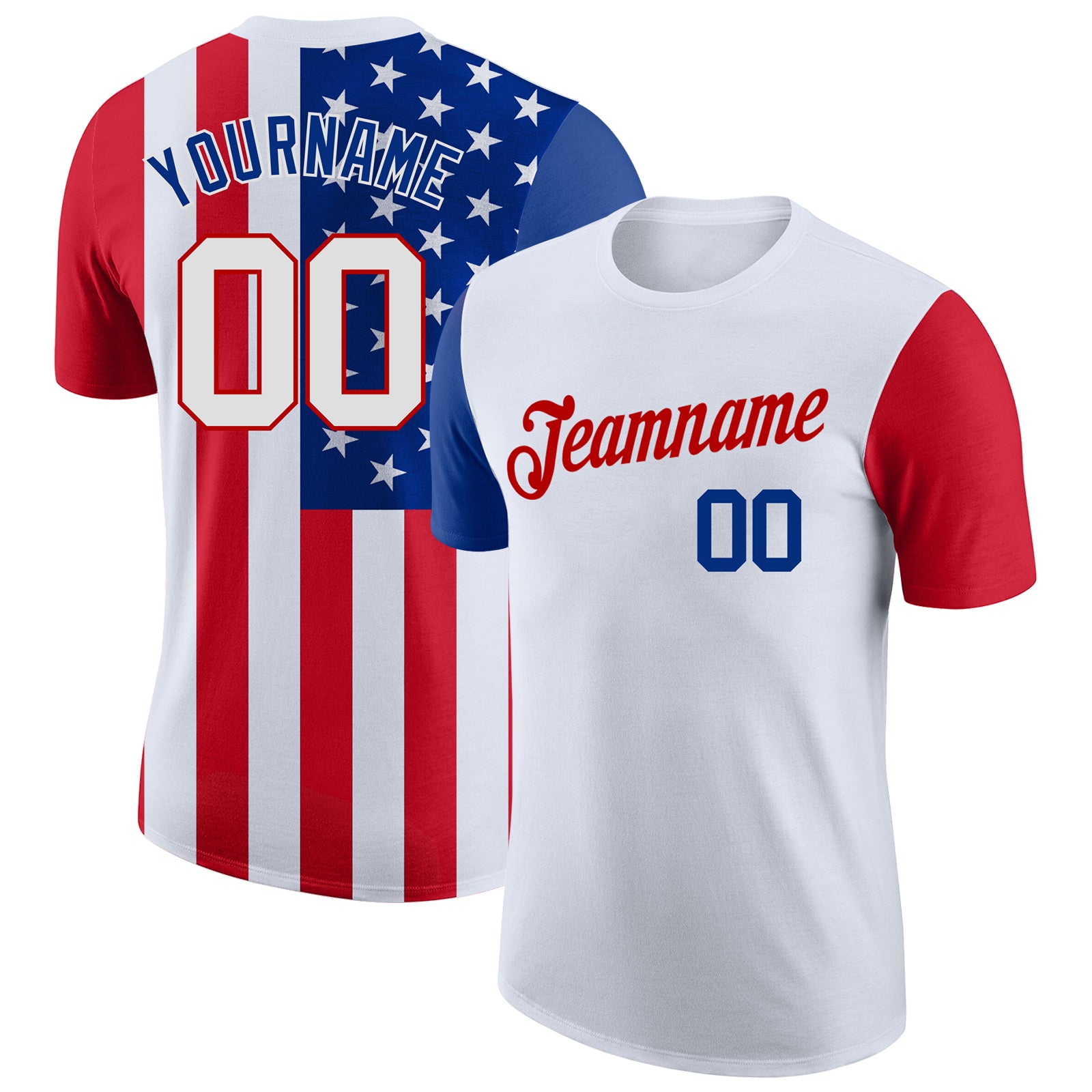 Custom White White-Red 3D American Flag Performance T-Shirt