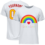 Custom White Gold-Red Rainbow For Pride Month Love Is Love LGBT Performance T-Shirt