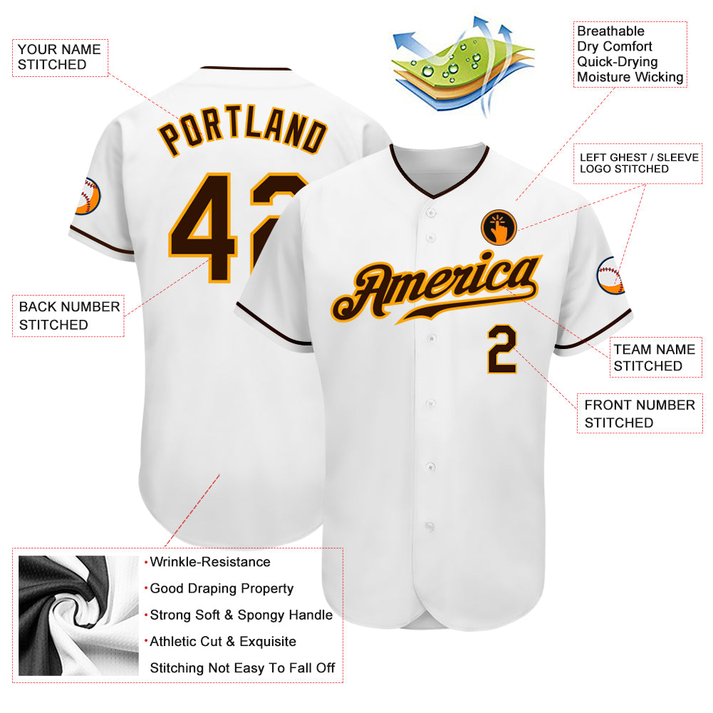 Custom White Brown-Gold Authentic Baseball Jersey