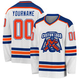 Custom White Orange-Royal Hockey Jersey