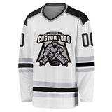 Custom White Black-Gray Hockey Jersey