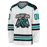 Custom White Aqua-Black Hockey Jersey