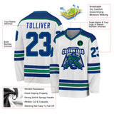 Custom White Royal-Kelly Green Hockey Jersey