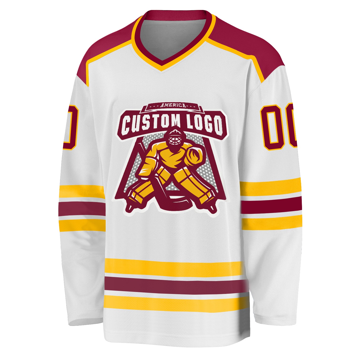 Custom White Maroon-Gold Hockey Jersey