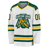 Custom White Green-Gold Hockey Jersey