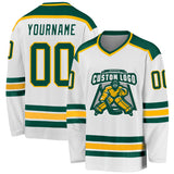 Custom White Green-Gold Hockey Jersey