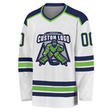 Custom White Navy-Neon Green Hockey Jersey