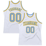 Custom White Light Blue-Gold Authentic Throwback Basketball Jersey