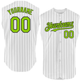 Custom White Black Pinstripe Neon Green Authentic Sleeveless Baseball Jersey