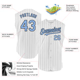 Custom White Black Pinstripe Light Blue Authentic Sleeveless Baseball Jersey