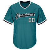 Custom Aqua White-Black Authentic Throwback Rib-Knit Baseball Jersey Shirt