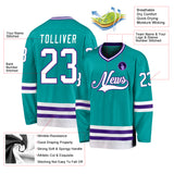 Custom Aqua White-Purple Hockey Jersey