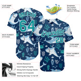 Custom Teal Teal-White 3D Pattern Design Sharks Authentic Baseball Jersey
