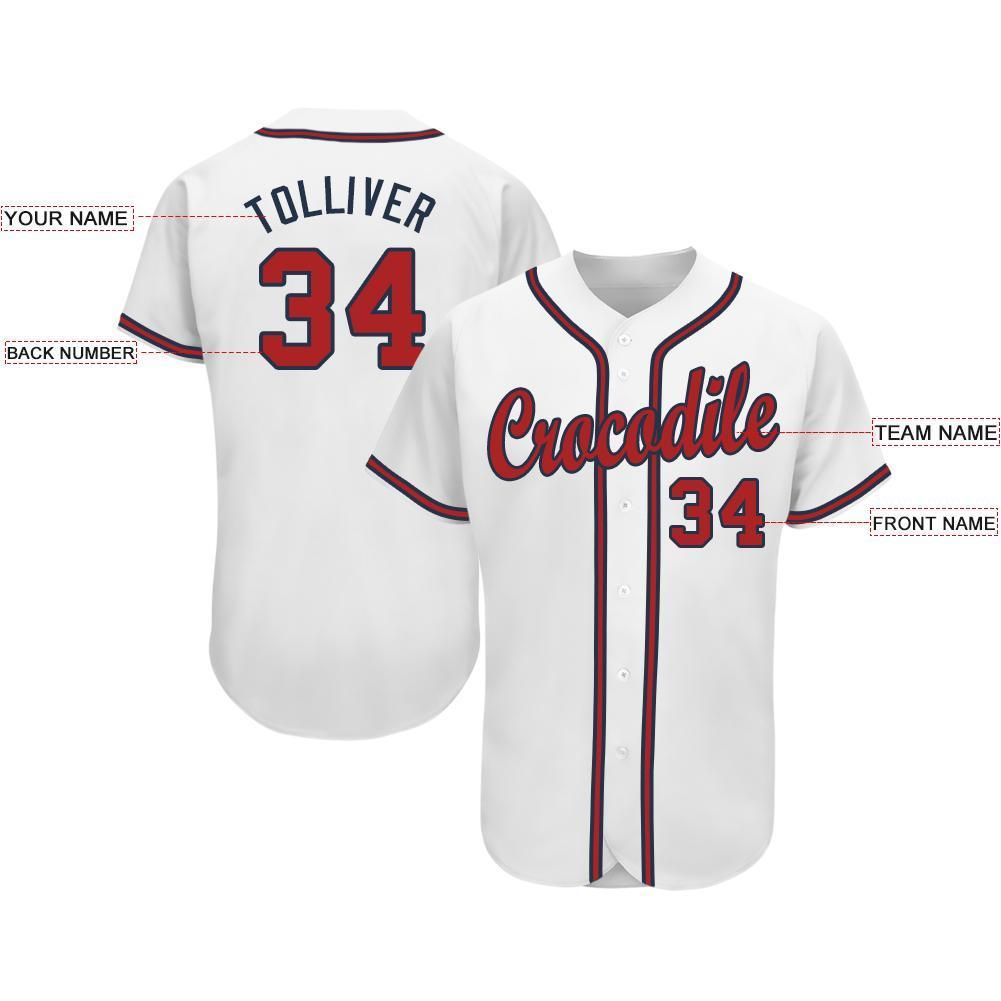 Custom White Red-Navy Baseball Jersey