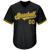 Custom Black Gold-White Authentic Throwback Rib-Knit Baseball Jersey Shirt