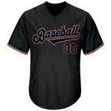 Custom Black Black-Powder Blue Authentic Throwback Rib-Knit Baseball Jersey Shirt