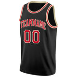 Custom Black Red-Cream Round Neck Rib-Knit Basketball Jersey