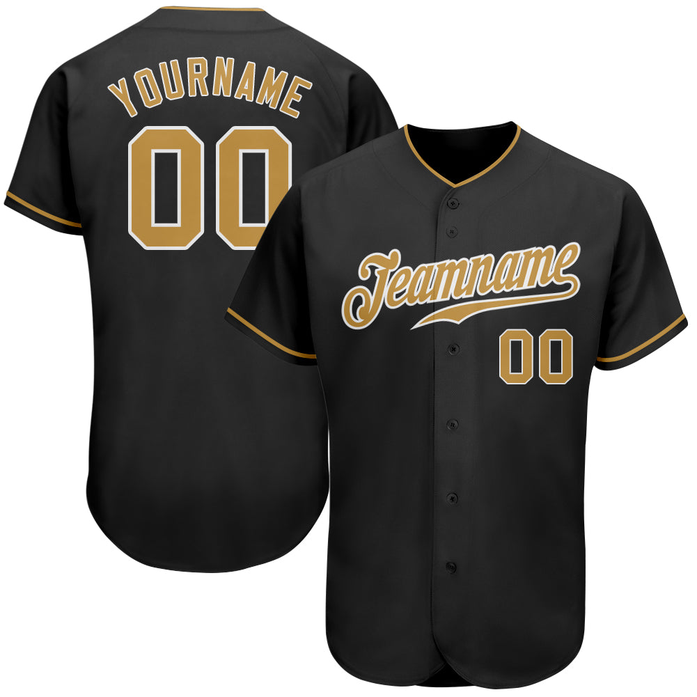 Custom Black Old Gold-White Authentic Baseball Jersey