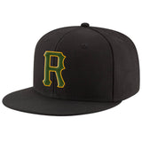 Custom Black Green-Gold Stitched Adjustable Snapback Hat