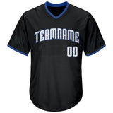Custom Black White-Blue Authentic Throwback Rib-Knit Baseball Jersey Shirt