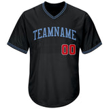 Custom Black Red-Light Blue Authentic Throwback Rib-Knit Baseball Jersey Shirt