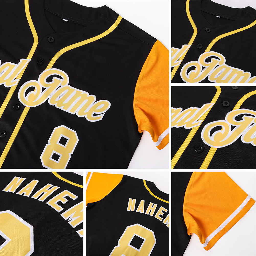 Custom Black Gold-White Authentic Two Tone Baseball Jersey