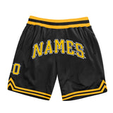 Custom Black Gold-White Authentic Throwback Basketball Shorts